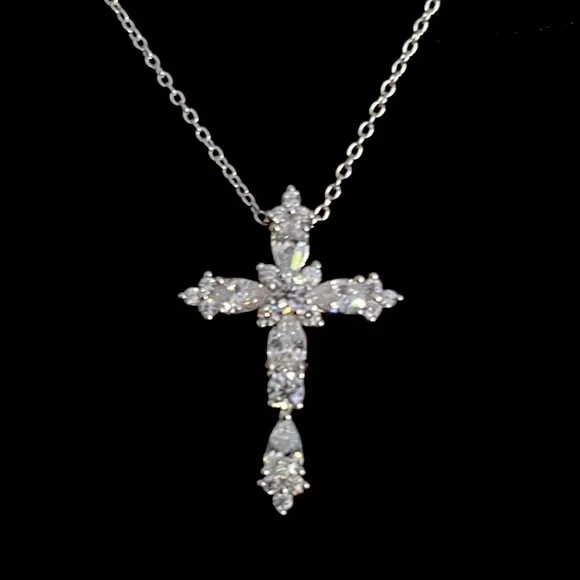 Bella Luce 2.23 CTW Rhodium over Sterling Silver Cross Pendant 18” chain - Picture 1 of 5